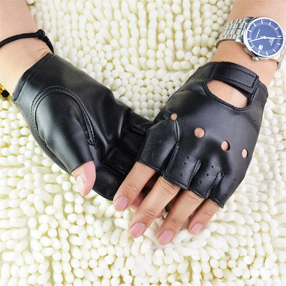 Unisex Fingerless Punk Gloves – Synthetic Leather Half-Finger Fingerless Gloves Babs