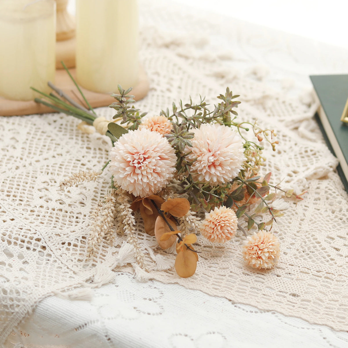 Artificial Champagne Dandelion Bouquet – Silk Home & Wedding Decor Artificial Flower Bouquet Babs Champagne