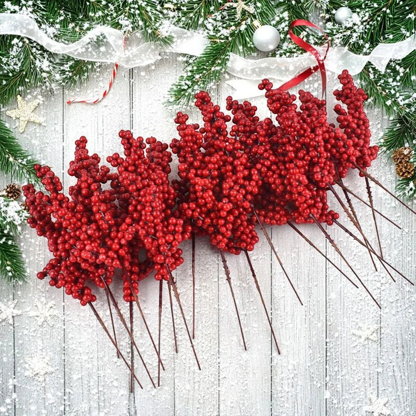Artificial Holly Berry Branches 5/10 Pcs – Christmas & Party Decor Artificial Floral Picks Babs