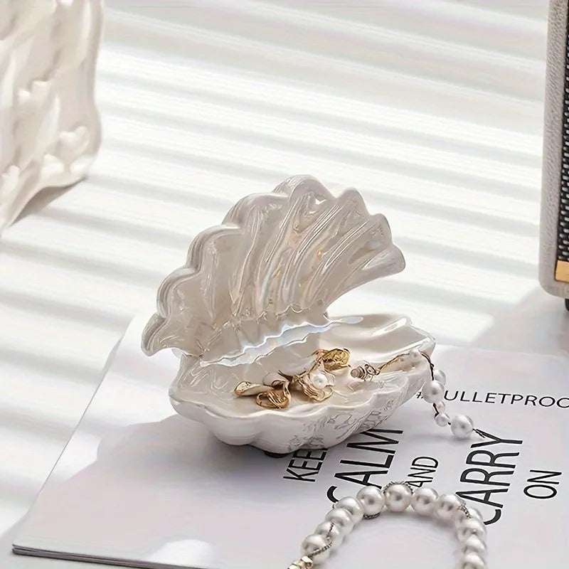 Semi-Circular Ceramic Shell Tray – Jewelry & Key Storage Dish Ceramic Decorative Tray Babs