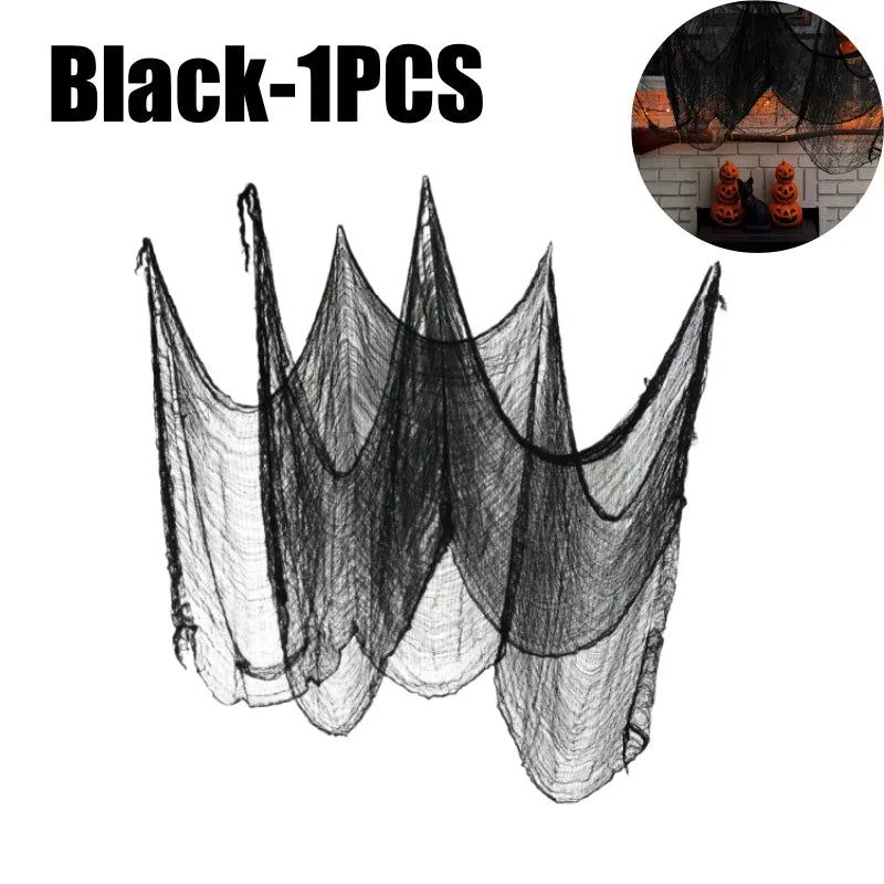 Halloween Spider Web Gauze Netting Haunted House Party Decor Halloween Party Decoration Babs Black-1PCS 76cmx183cm