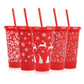 5-Pack 24oz Christmas Plastic Cups with Lids & Straws – Reusable Holiday Drinkware Set Babs Red