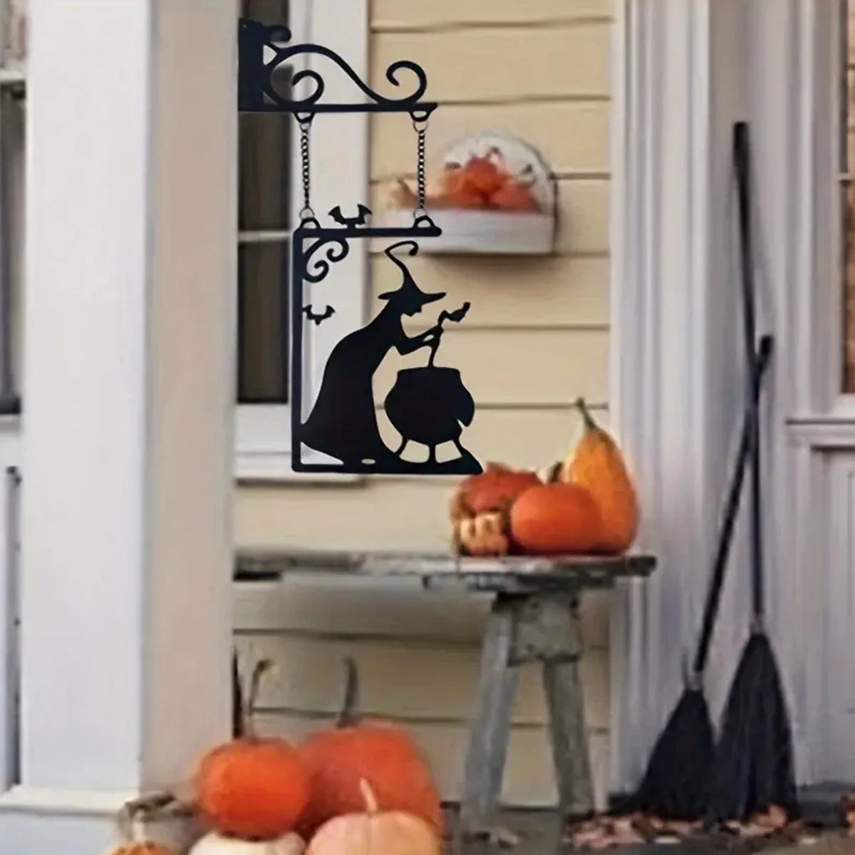 Halloween Witch Silhouette Metal Pendant Door Decoration Halloween Decoration Babs