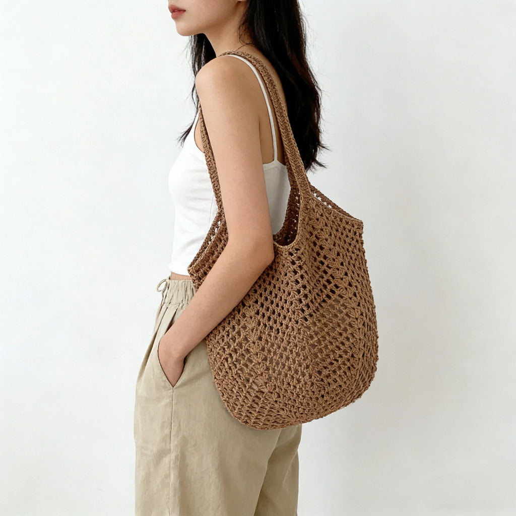 Women's Mesh Straw Beach Tote Bag – Summer Holiday Market Beach Tote Bag Babs
