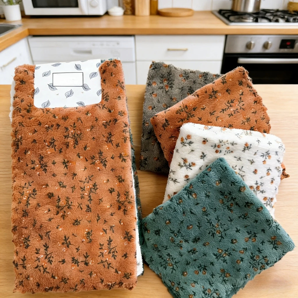 4-Pack Flower Dishwashing Cloths – Quick-Dry Reusable Cleaning Rags Cleaning Cloths Babs