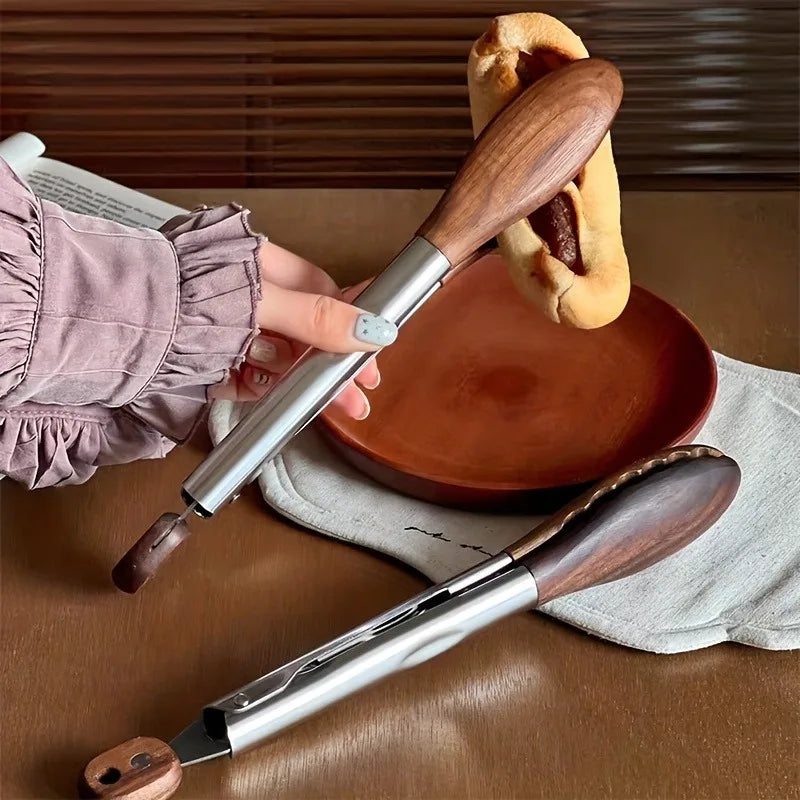 Heavy Duty Stainless Steel Kitchen Tongs – Wooden Handle BBQ Kitchen Tongs Babs