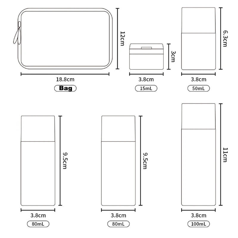 6-Piece Leakproof Travel Bottles Set – Refillable 15–100ml Travel Bottle Set Babs