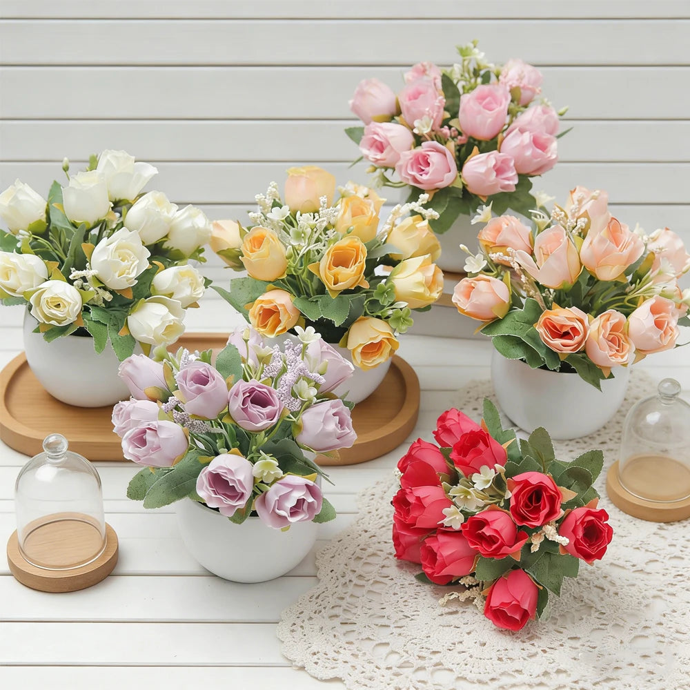 Rose Bonsai Artificial Silk Flowers Potted Plant – Home & Wedding Decor Artificial Flower Decor Babs