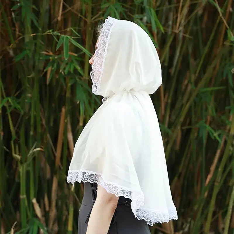 Lace Handmade Chiffon Poncho Hooded Scarf & Hijab Wrap Hooded Poncho Scarf Babs