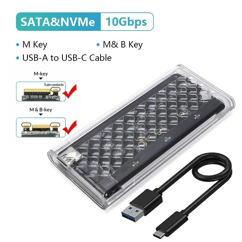 M.2 NVMe & SATA SSD Enclosure RGB 10Gbps USB-C Up to 6TB SSD Hard Drive Enclosure Babs SATA-NVMe