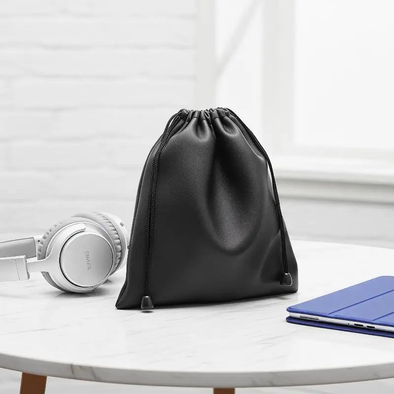 PU Leather Drawstring Bag – Dust-Proof Headphone Storage Pouch Drawstring Storage Bag Babs