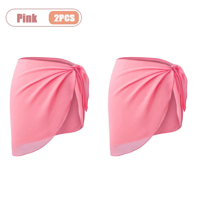 Chiffon Beach Sarong Wrap Skirt – Flowy Bikini Cover-Up Swimwear Cover-Up Babs Pink-2PCS One Size