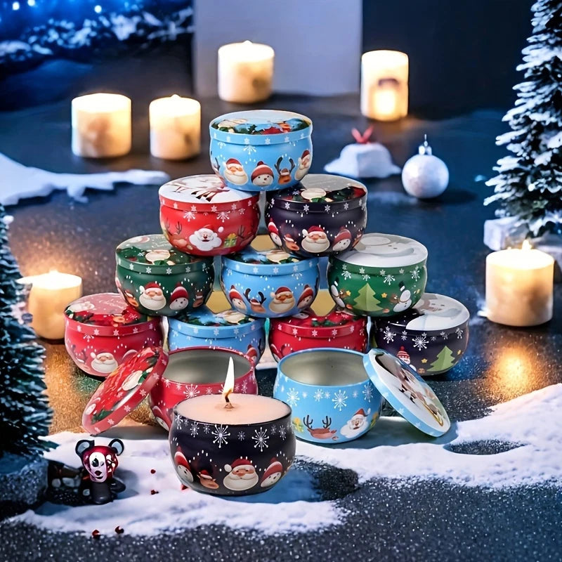 10 Christmas Metal Tin Candle Jars 2.2oz – Gift & Party Set Candle Tin Jars Babs