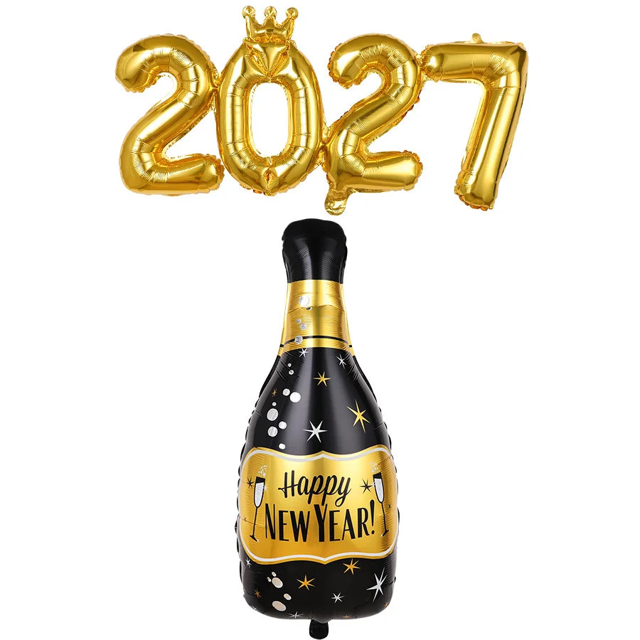 2027 New Year Foil Balloon Set – Bottle & Crown Party Decor Foil Party Balloons Babs 1Set Other