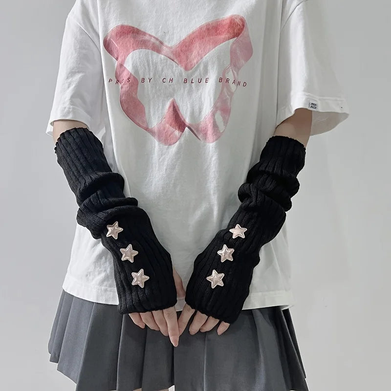 Ladies Star Fingerless Gloves | Knit, Machine Washable, 3 Colors Fingerless Gloves Babs B