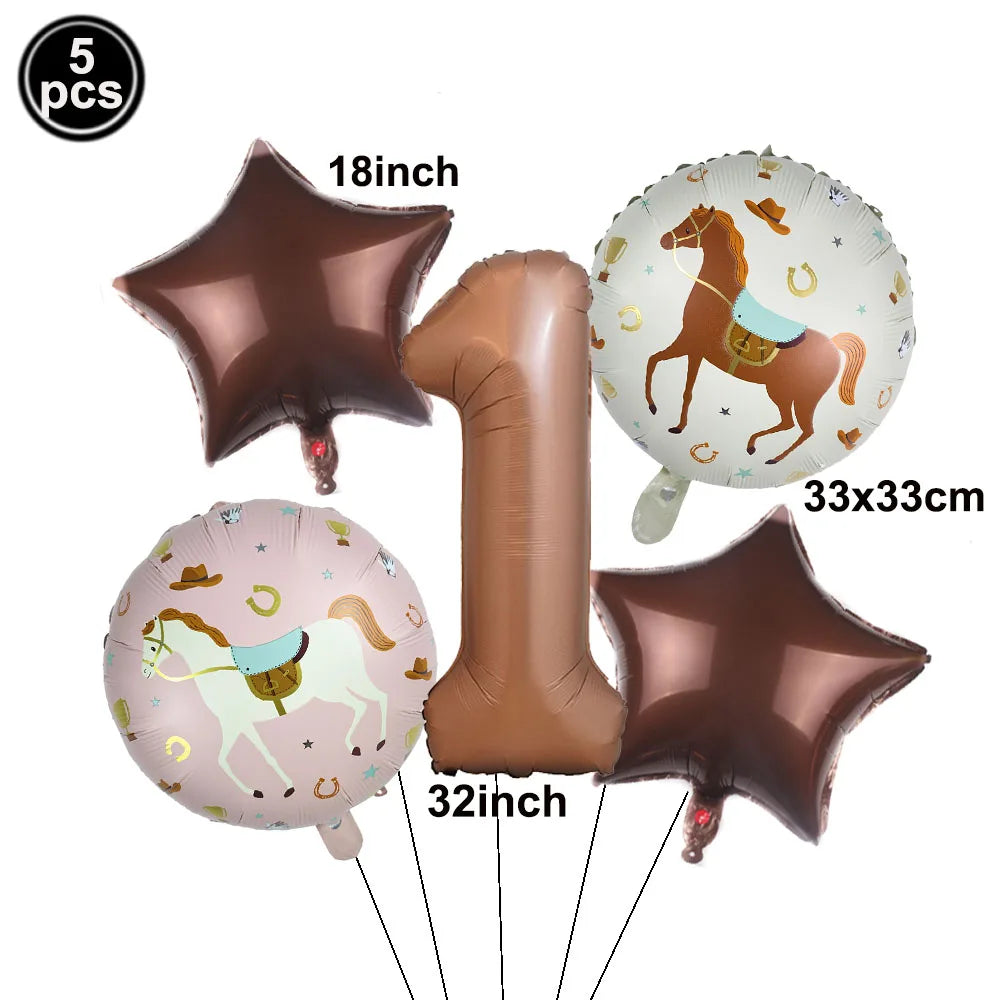 5pc Western Cowboy Horse Foil Balloon Set – Party Decor Party Foil Balloons Babs number 1 As show