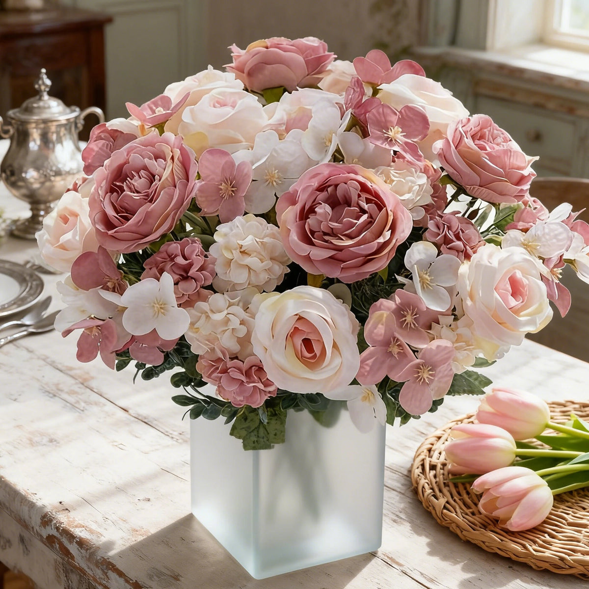 Artificial Silk Peony Rose Hydrangea Bouquet – Wedding Décor Artificial Flower Bouquet Babs