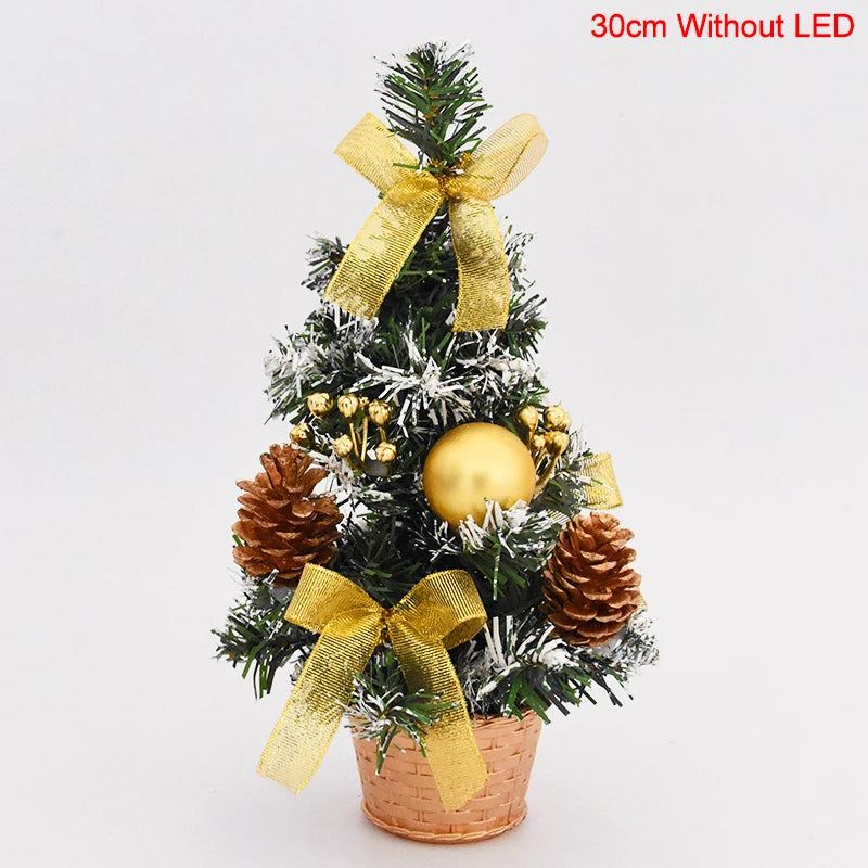 Mini Artificial Christmas Tree with LED Light Balls – Table Decor Tabletop Christmas Tree Babs 30cm gold no LED as picture