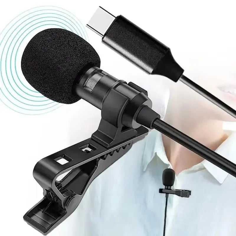 HUXUAN Clip-on Lapel Condenser Mic – USB 3.5mm Type-C Lapel Condenser Microphone Babs