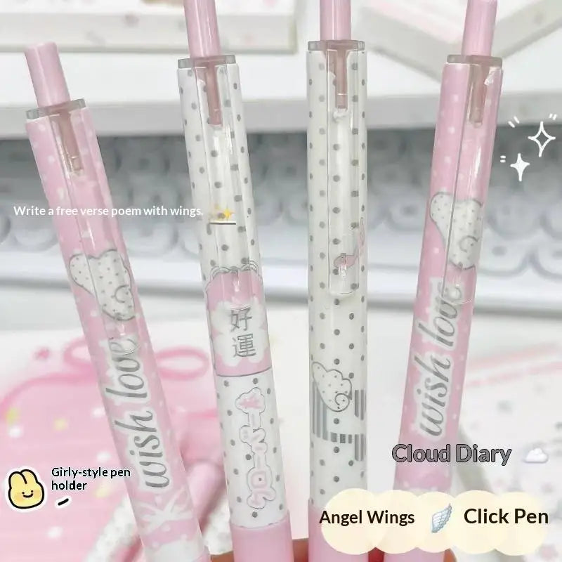 Angel Wings Kawaii Gel Pens 4-Pack | Quick-Dry Retractable Black Ink Kawaii Gel Pens Babs