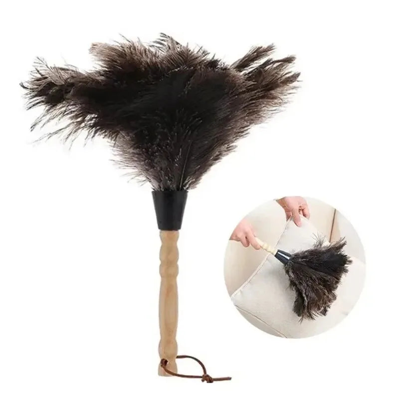 Ostrich Feather Duster with Wooden Handle – Anti-Static Feather Duster Babs