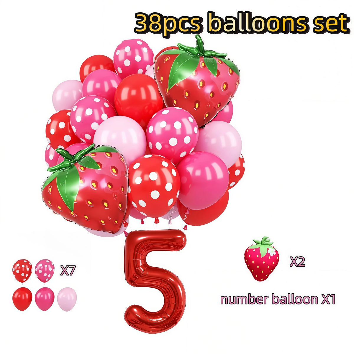 Strawberry Shortcake Birthday Party Decoration Kit – Banner & Balloons Party Decoration Kit Babs 38pcs Balloons 5