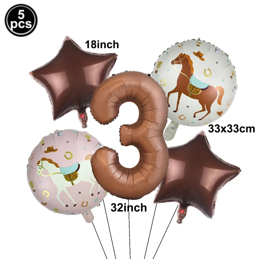 5pc Western Cowboy Horse Foil Balloon Set – Party Decor Party Foil Balloons Babs number 3 As show