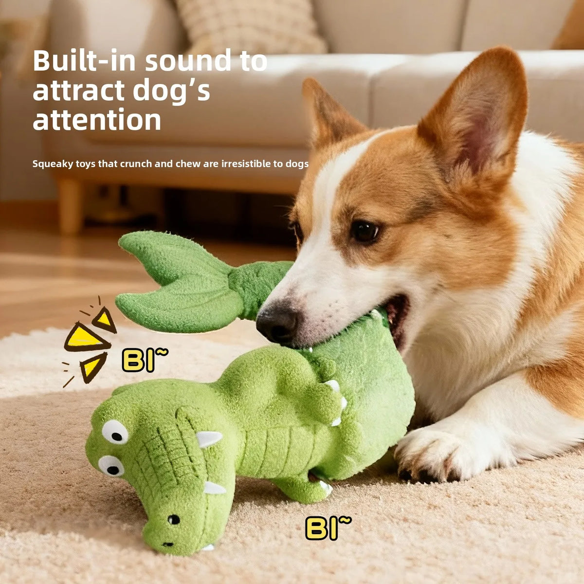 Green Alligator Tail Latex Squeaky Chew Toy for Dogs Dog Chew Toy Babs
