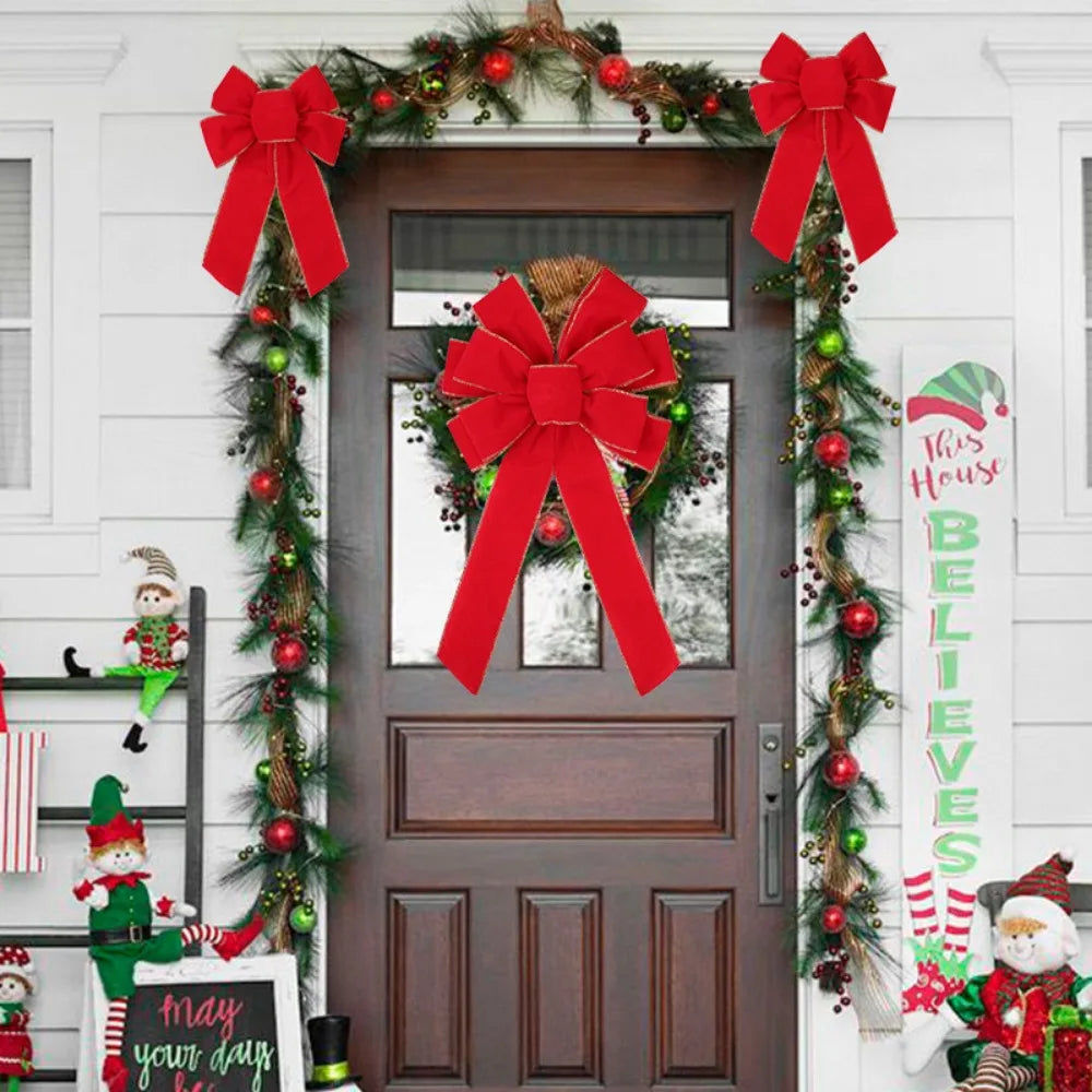 Large Red Velvet Christmas Bow – Gold Edge Tree & Door Decor Christmas Bow Decoration Babs
