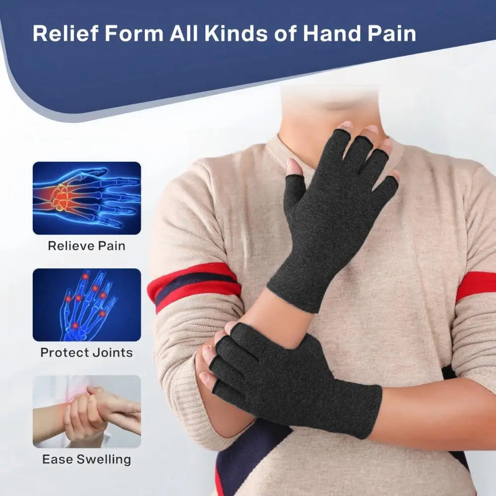 Fingerless Compression Gloves – Unisex Black Knit Sport Gloves Compression Gloves Babs XL