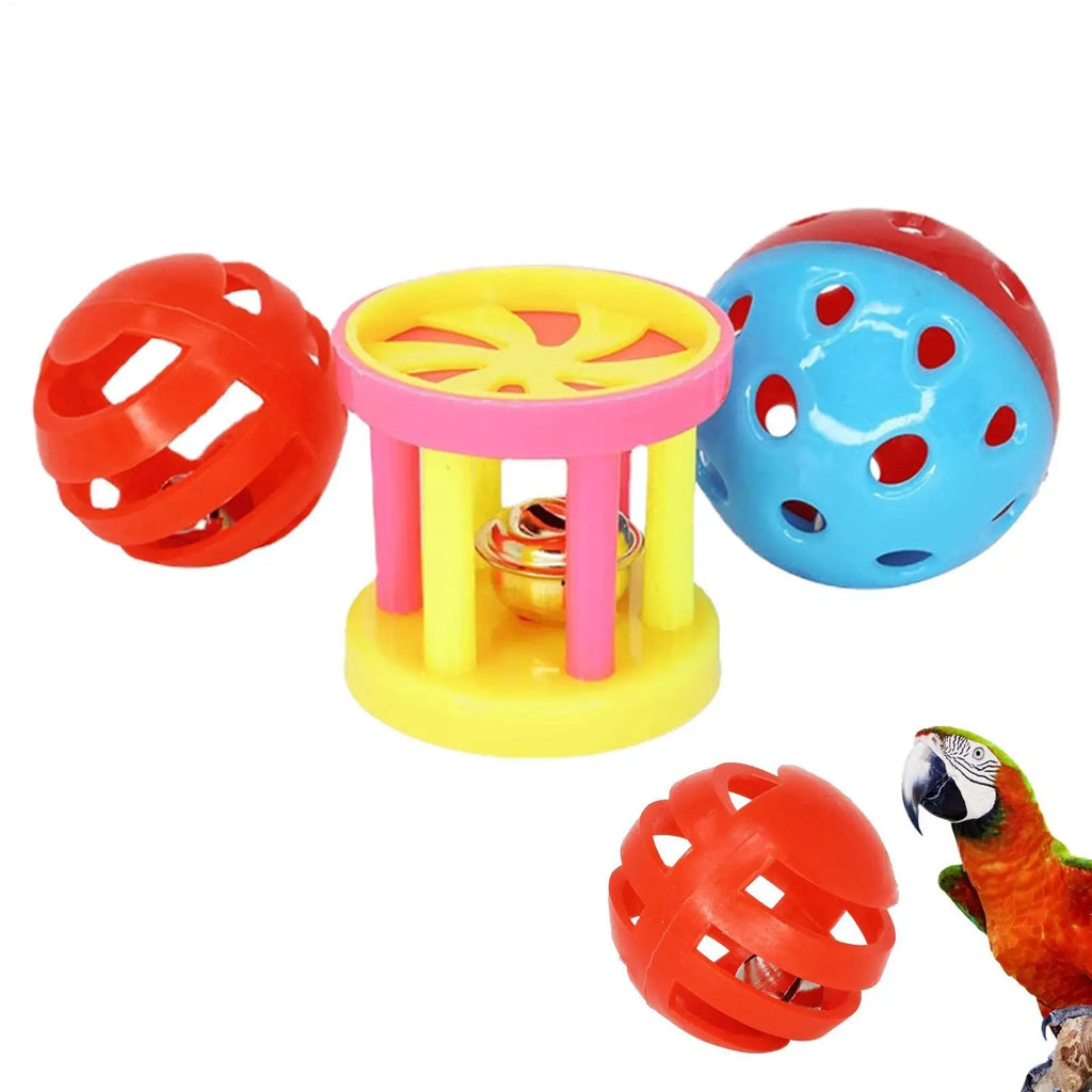 Bird Chew Toy Balls for Parrots, Parakeets & Budgies w/ Bell Bird Cage Toy Babs