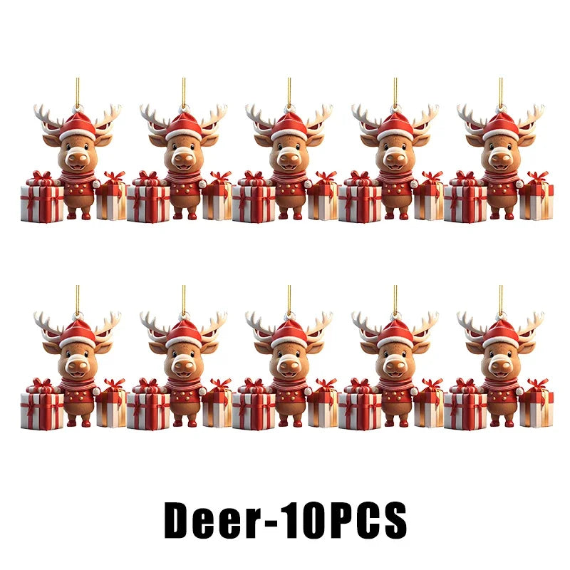 Christmas Hanging Ornaments – Santa & Snowman 2D Cartoon Style Christmas Ornaments Babs Deer 10PCS
