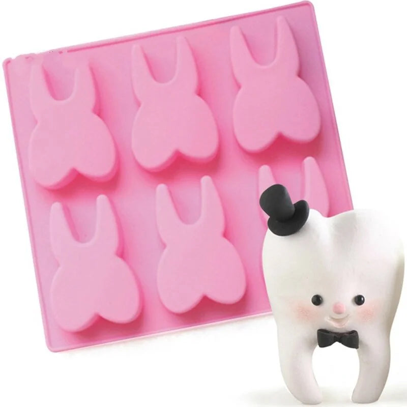 6-Hole Tooth Shaped Silicone Mold – Fondant, Chocolate & Resin Silicone Baking Mold Babs Pink