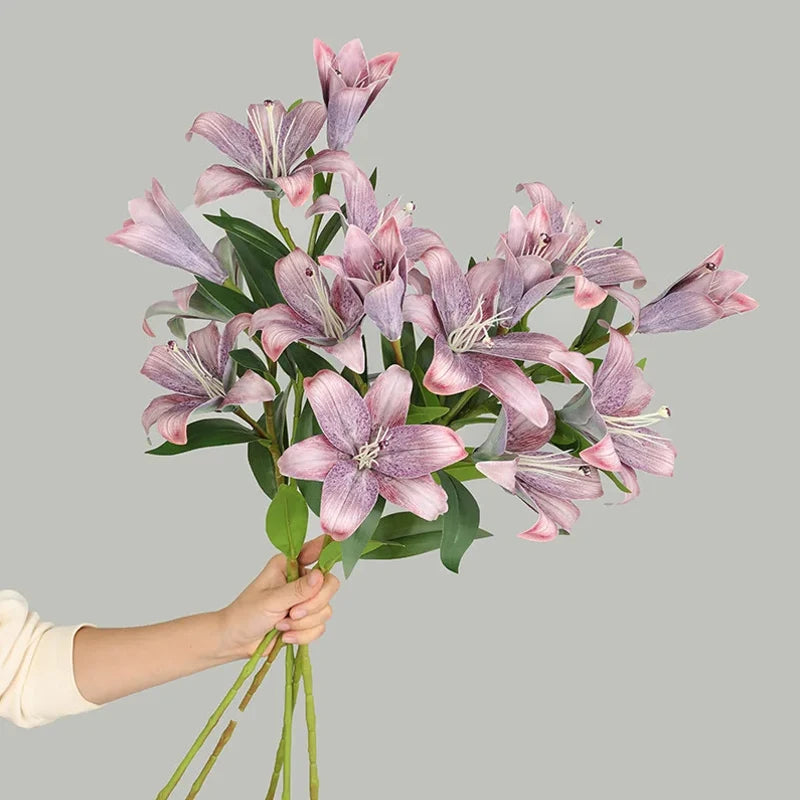 3-Head Real Touch Lily Artificial Flower Branch | European Retro Artificial Flower Branch Babs
