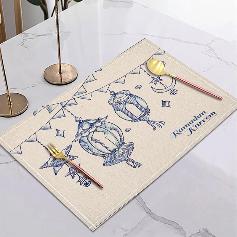 Ramadan Linen Placemat 42x32cm – Eid Mubarak Table Decor Linen Placemat Babs C