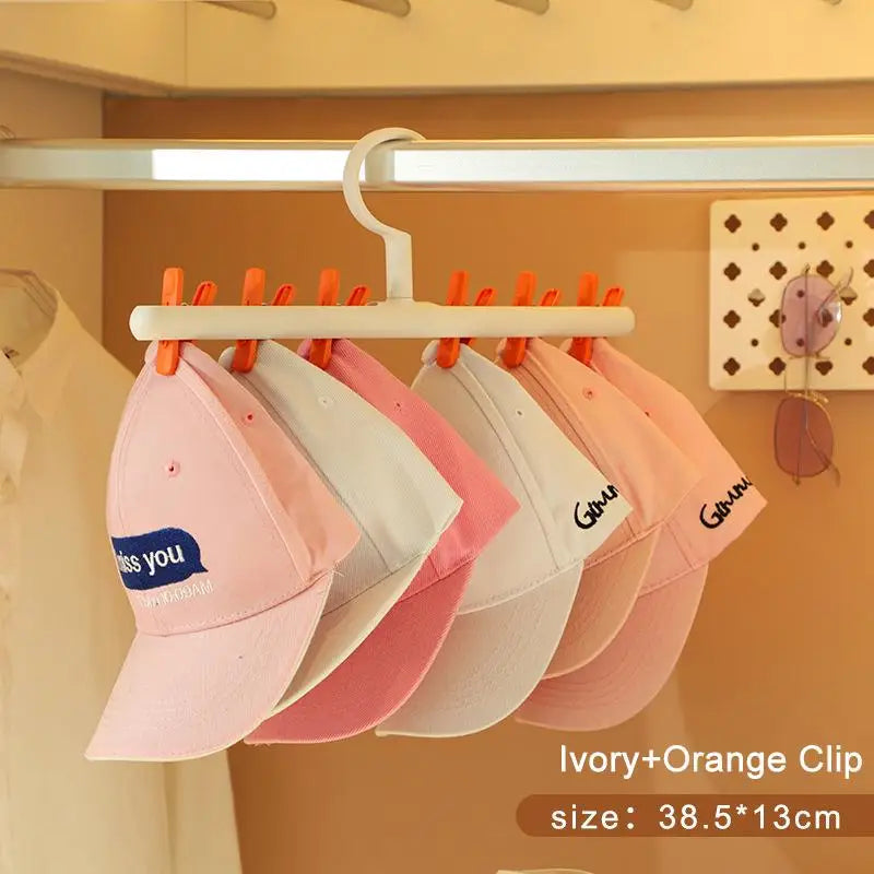 6-Clip Hat & Sock Organizer Rack | Closet Wardrobe Hanger Closet Organizer Rack Babs orange