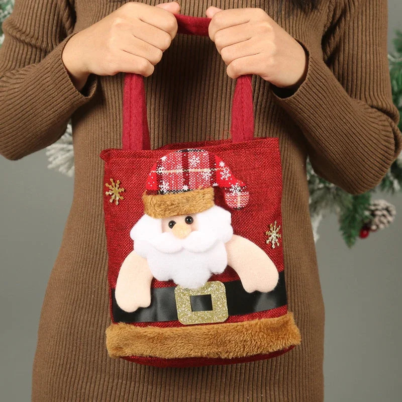 Christmas Linen Gift Bag | Santa, Snowman, Elk & Bear Designs Christmas Gift Bag Babs