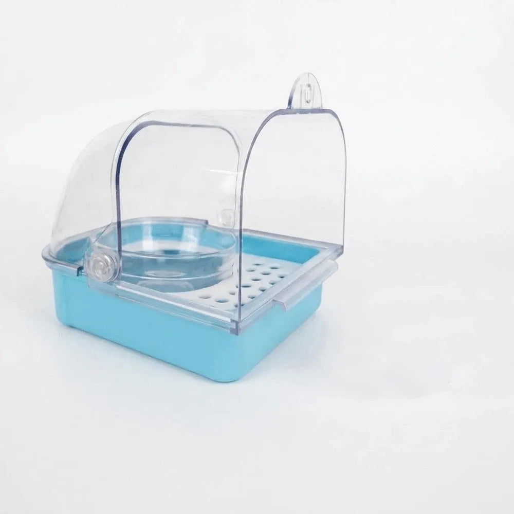 Splash-Proof Parrot Bird Bath Cage – Wall Hanging Bathing Box Bird Bath Cage Babs Blue