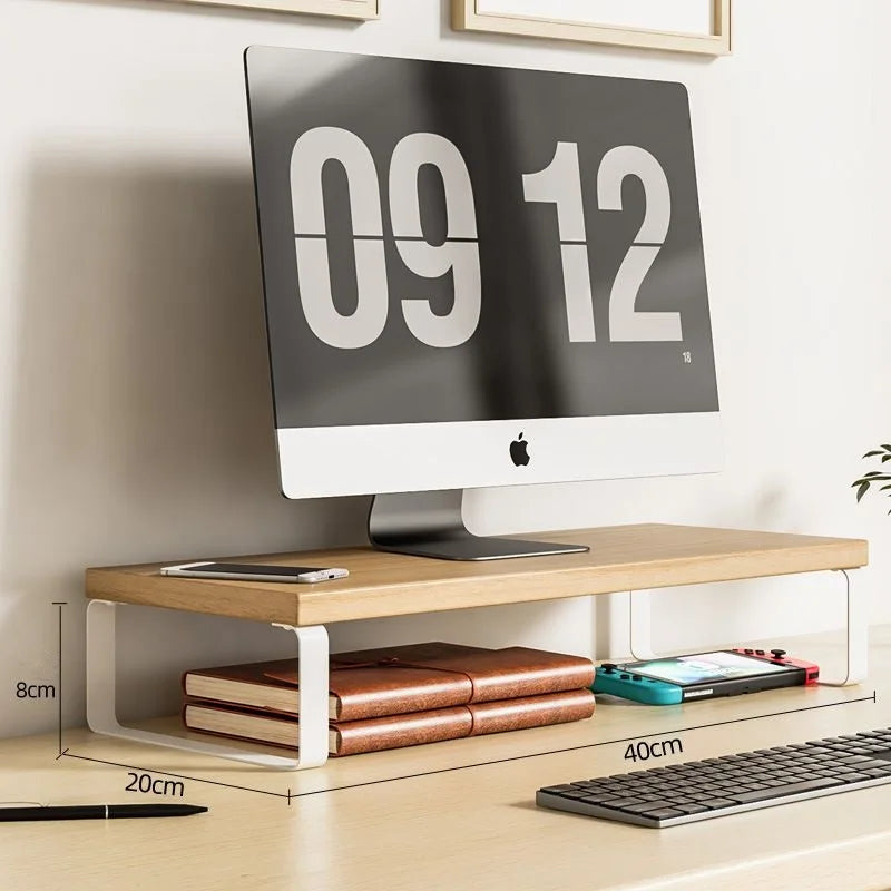Monitor Stand Riser with Storage Rack – Iron & Wood Desk Organizer Monitor Stand Riser Babs 40X20X8cm