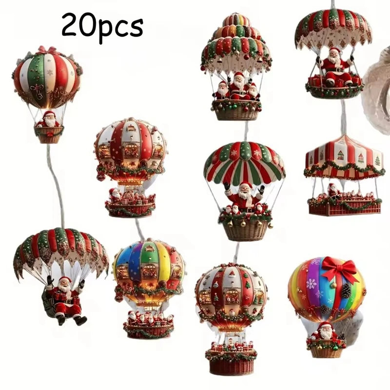Christmas Wooden Pendants – Santa & Hot Air Balloon (10/20 Pcs) Christmas Tree Ornaments Babs 20Pcs