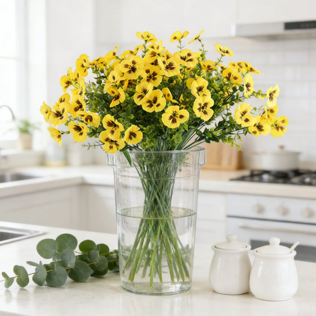 6 Bundles Artificial Silk Pansy Flowers for Wedding & Home Décor Artificial Flower Bouquet Babs