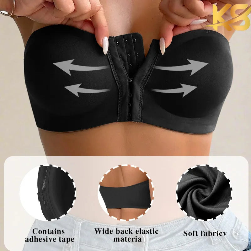 Women's Strapless Seamless Push Up Bandeau Bra – Wire Free Seamless Bandeau Bra Babs