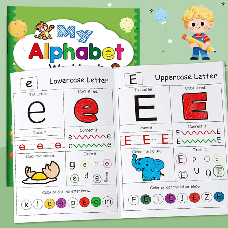 48-Page A-Z Alphabet Exercise Book – Writing & Coloring Kids Activity Workbook Babs