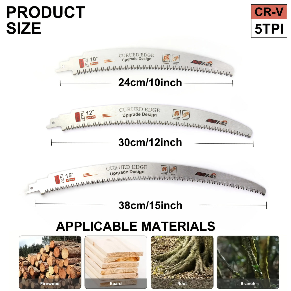 Japanese Tooth Reciprocating Saw Blade 10/12/15in CR-V Steel Reciprocating Saw Blade Babs