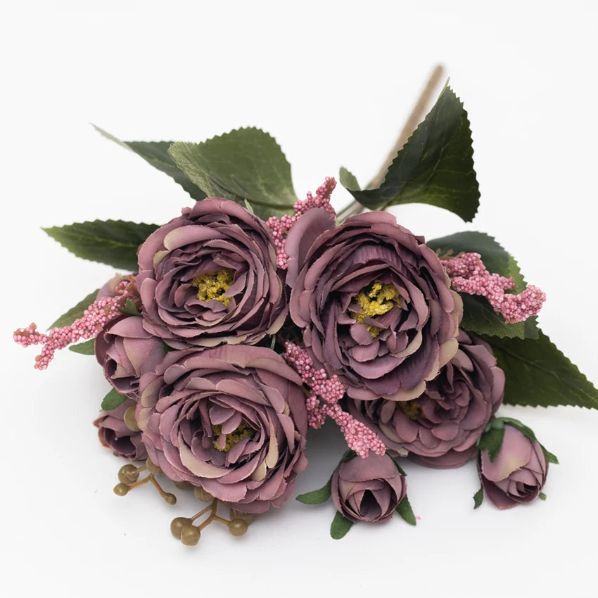 Silk Peony Artificial Flower Bouquet – Wedding & Home Decor Artificial Flower Bouquet Babs Purple 1 pc