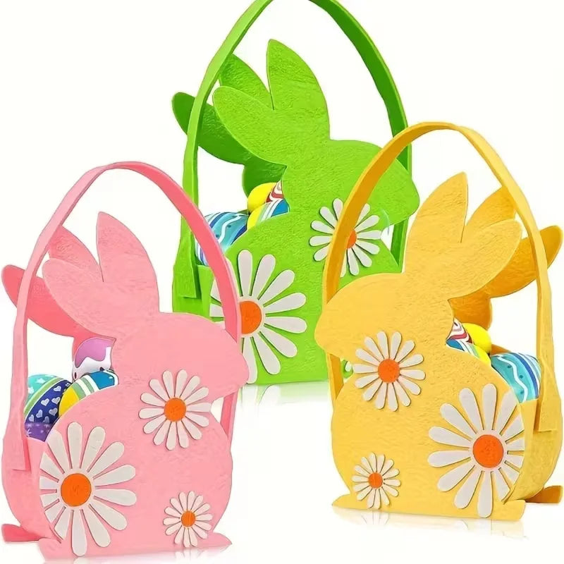 Easter Bunny Felt Basket – Kids Candy Tote & Egg Hunt Bag Easter Felt Basket Babs