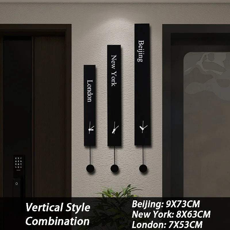 Modern Silent Wall Clock Set – Minimalist Pendulum Decor Wall Clock Set Babs Vertical Style