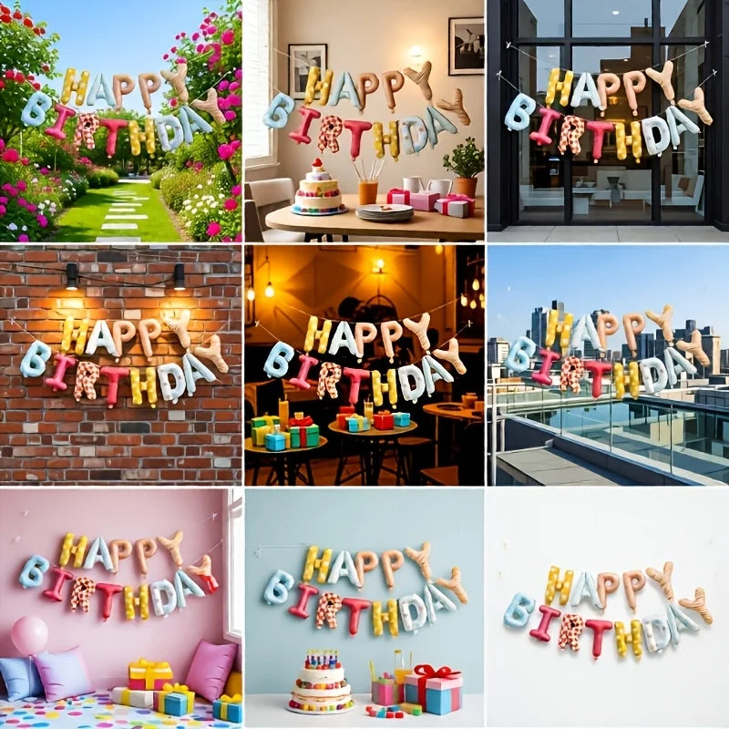 Happy Birthday Foil Balloon Banner – 16" Reusable Party Decor Foil Balloon Banner Babs