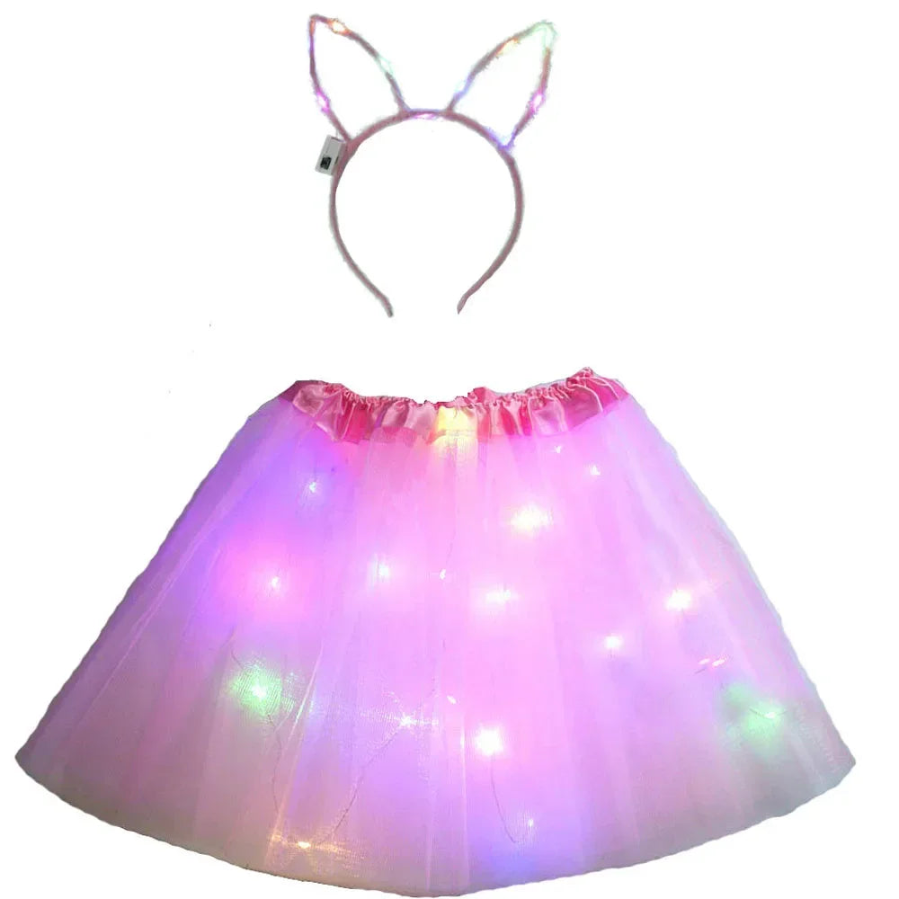 LED Light-Up Princess Tutu Skirt & Bunny Headband Set LED Costume Set Babs