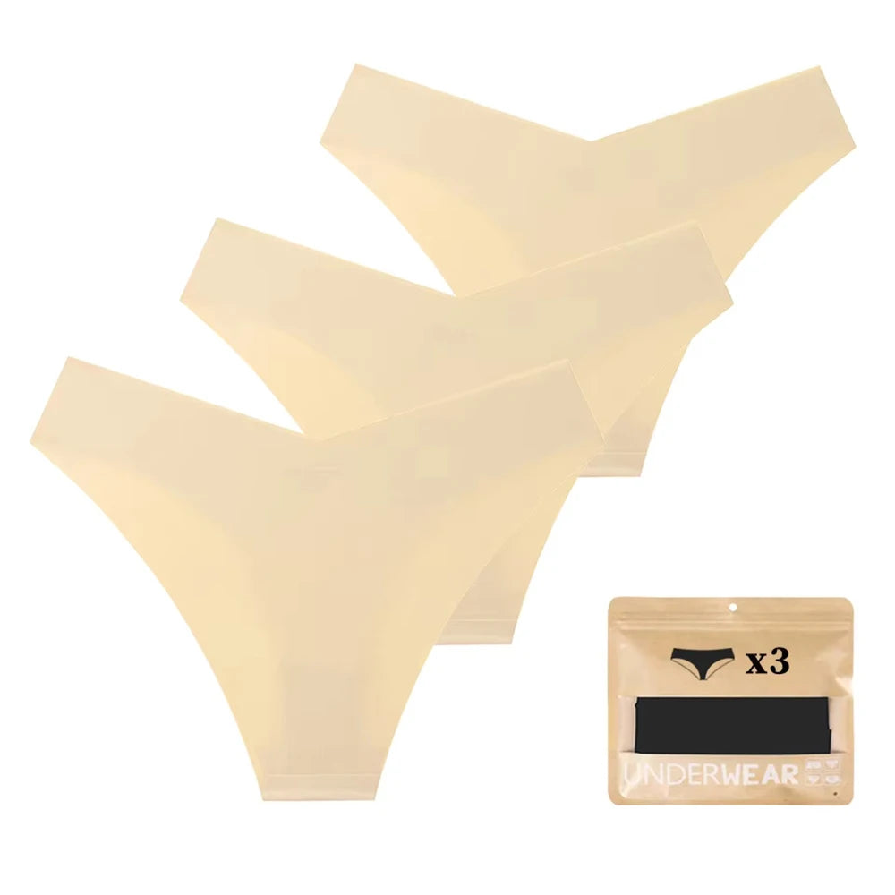 3-Pack Women's Seamless Low-Rise Thongs – No-Show Panties Women's Thong Panties Babs Beige 3Pcs S Pack